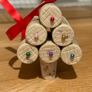 Wine Cork Christmas Tree with Red Ribbon
